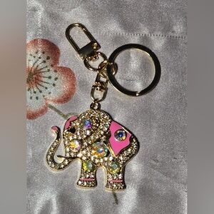 Gold and Pink Elephant Keychain